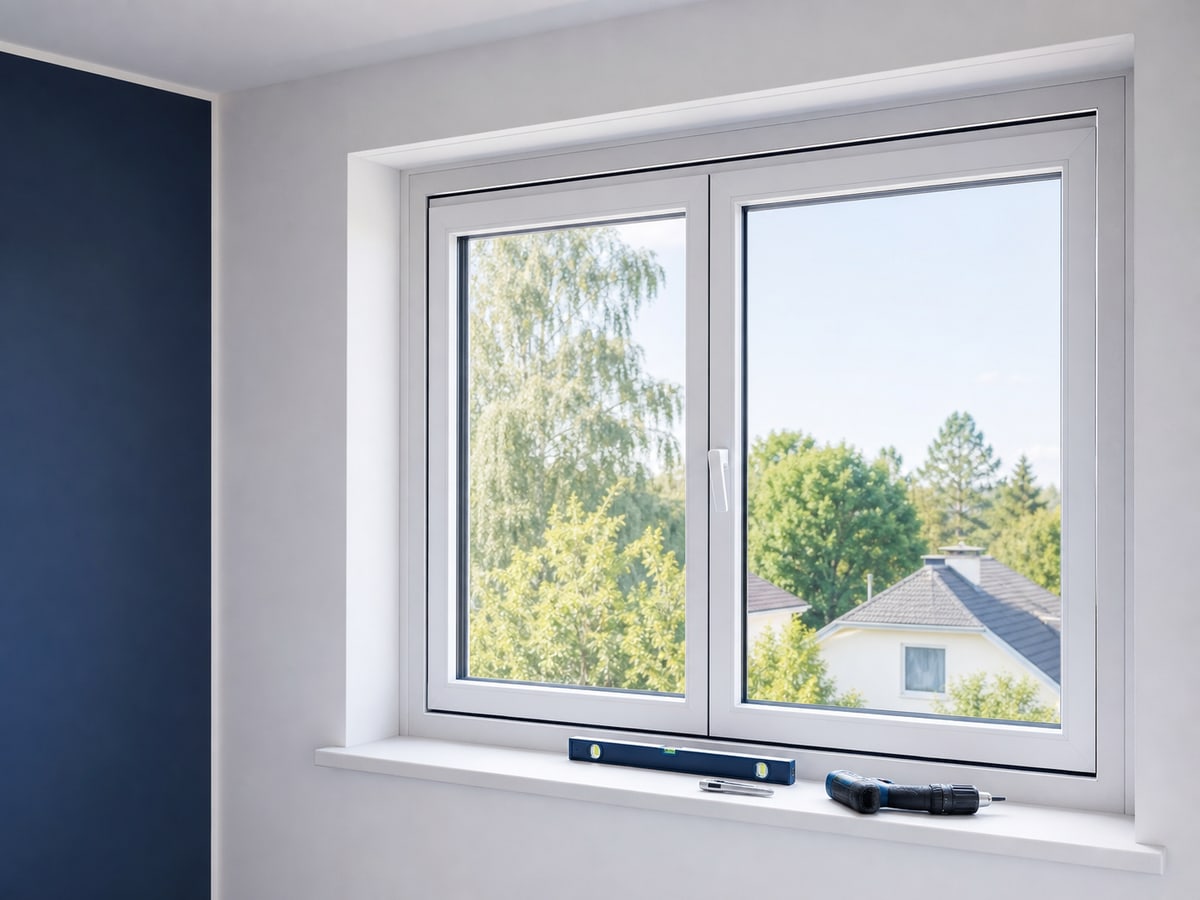 Fachgerecht montiertes, modernes Fenster mit sauberer Abdichtung